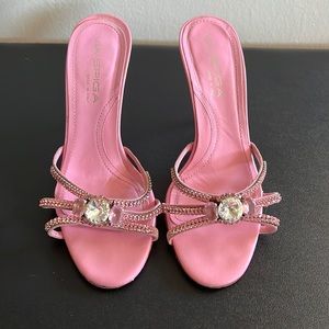 Via Spiga Italian Pink Heels with Real Leather and Crystal Accents Size 6.5 / 46